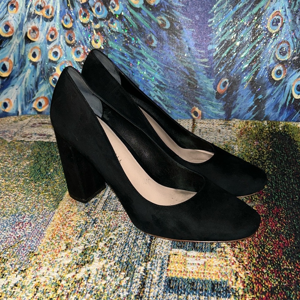 Loeffler Randall Size 9 Black Suede Chunk Heels